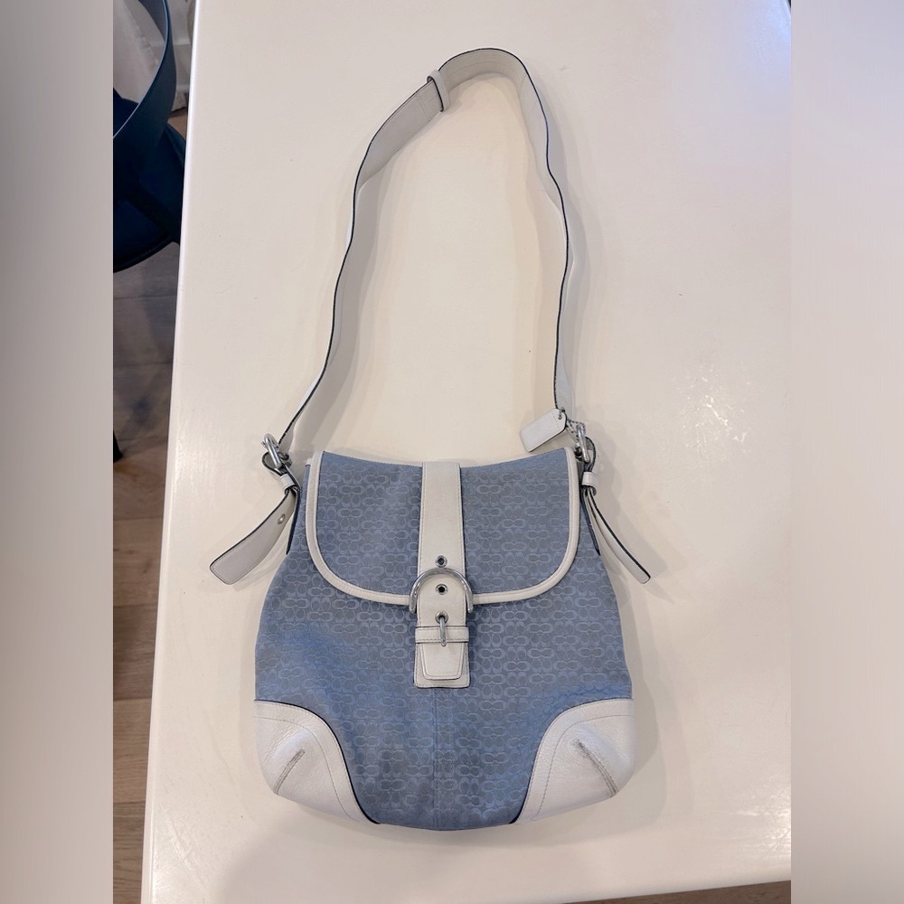 Y2K coach bag blue canvas with white leather crossbody